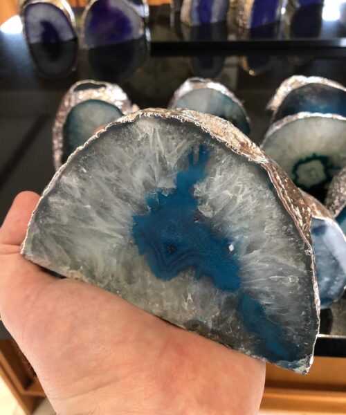 Large Teal Agate End Microcrystalline Quartz Silver Gilded Tealight Candle Holder - Image 19