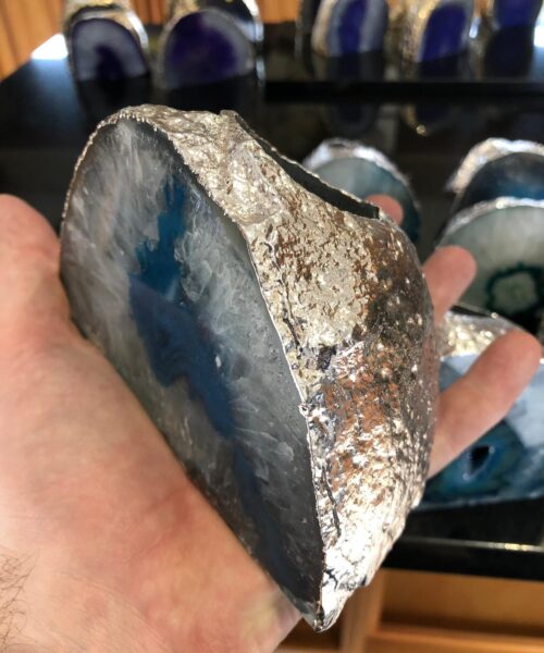 Large Teal Agate End Microcrystalline Quartz Silver Gilded Tealight Candle Holder - Image 20