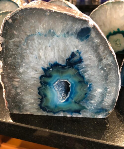 Large Teal Agate End Microcrystalline Quartz Silver Gilded Tealight Candle Holder - Image 4