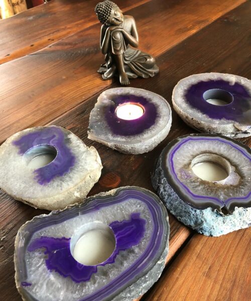 Alternative view of Large Purple Agate Slice Microcrystalline Quartz Tealight Candle Holder Ornament Gift