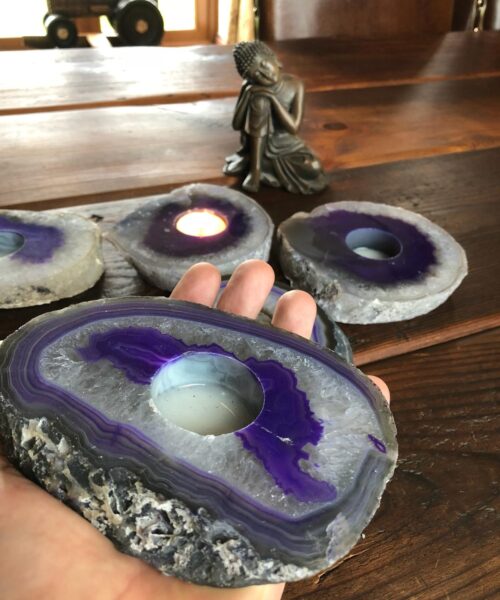 Large Purple Agate Slice Microcrystalline Quartz Tealight Candle Holder Ornament Gift - Image 11