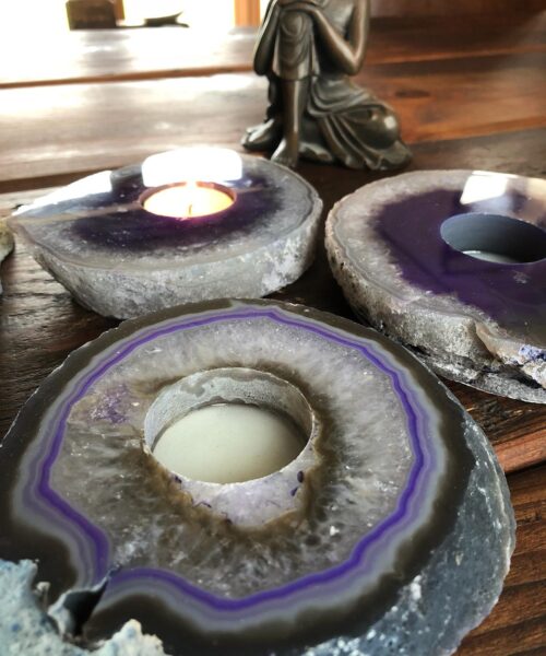 Large Purple Agate Slice Microcrystalline Quartz Tealight Candle Holder Ornament Gift - Image 3