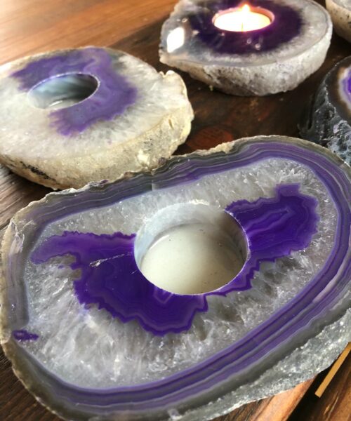 Large Purple Agate Slice Microcrystalline Quartz Tealight Candle Holder Ornament Gift - Image 4