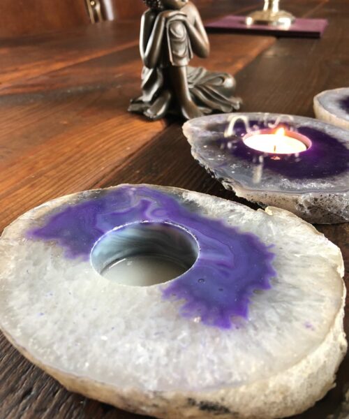 Large Purple Agate Slice Microcrystalline Quartz Tealight Candle Holder Ornament Gift - Image 5