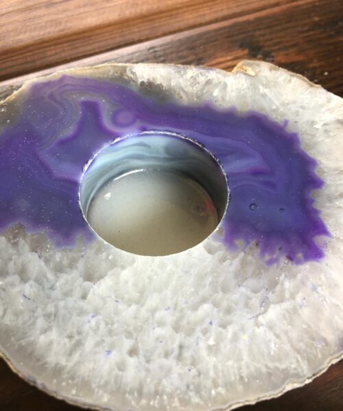 Large Purple Agate Slice Microcrystalline Quartz Tealight Candle Holder Ornament Gift - Image 6