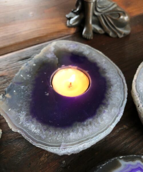 Large Purple Agate Slice Microcrystalline Quartz Tealight Candle Holder Ornament Gift - Image 7