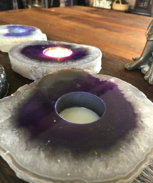 Large Purple Agate Slice Microcrystalline Quartz Tealight Candle Holder Ornament Gift - Image 8