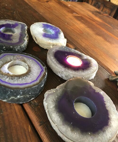 Large Purple Agate Slice Microcrystalline Quartz Tealight Candle Holder Ornament Gift - Image 9