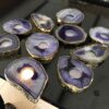 Large Purple Agate Slice Microcrystalline Quartz Gold Gilded 24ct Tealight Candle Holder