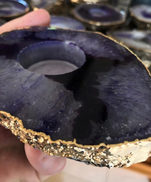 Large Purple Agate Slice Microcrystalline Quartz Gold Gilded 24ct Tealight Candle Holder - Image 10