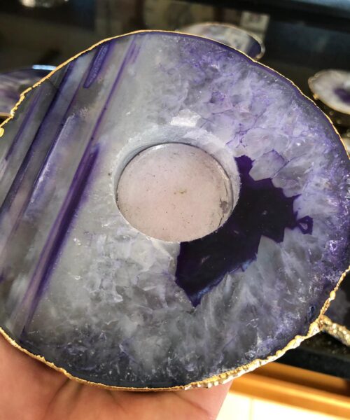 Large Purple Agate Slice Microcrystalline Quartz Gold Gilded 24ct Tealight Candle Holder - Image 11