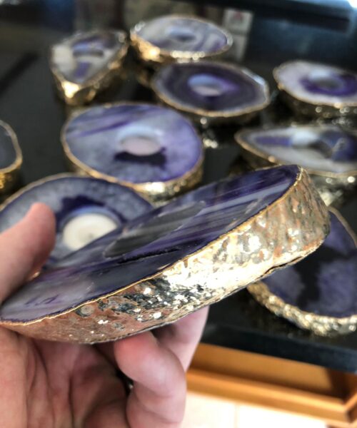 Large Purple Agate Slice Microcrystalline Quartz Gold Gilded 24ct Tealight Candle Holder - Image 14