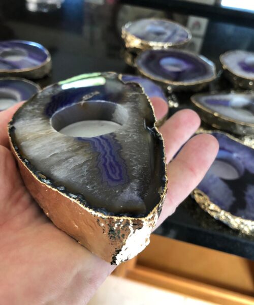 Large Purple Agate Slice Microcrystalline Quartz Gold Gilded 24ct Tealight Candle Holder - Image 15