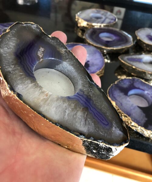 Large Purple Agate Slice Microcrystalline Quartz Gold Gilded 24ct Tealight Candle Holder - Image 16