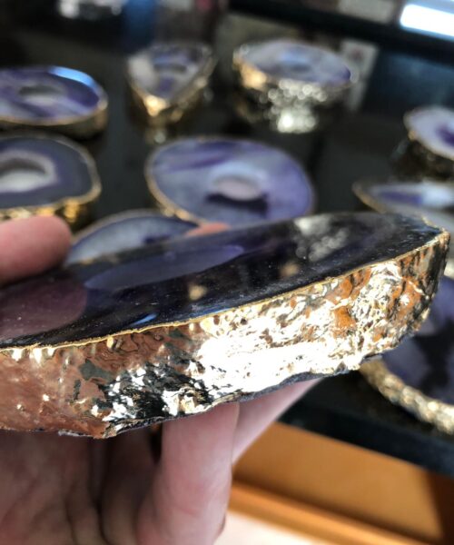 Large Purple Agate Slice Microcrystalline Quartz Gold Gilded 24ct Tealight Candle Holder - Image 18