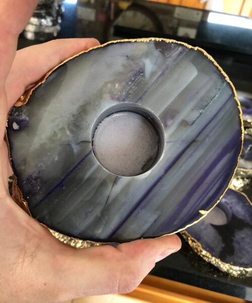 Large Purple Agate Slice Microcrystalline Quartz Gold Gilded 24ct Tealight Candle Holder - Image 19