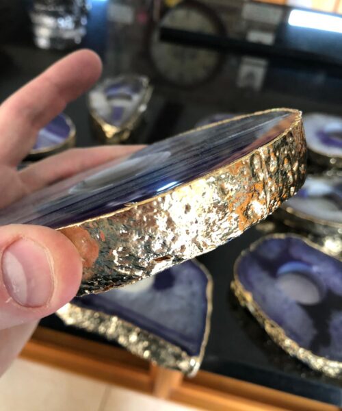 Large Purple Agate Slice Microcrystalline Quartz Gold Gilded 24ct Tealight Candle Holder - Image 20