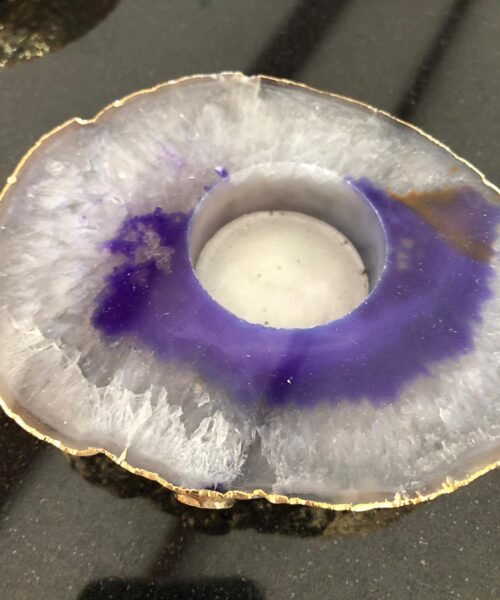 Large Purple Agate Slice Microcrystalline Quartz Gold Gilded 24ct Tealight Candle Holder - Image 21