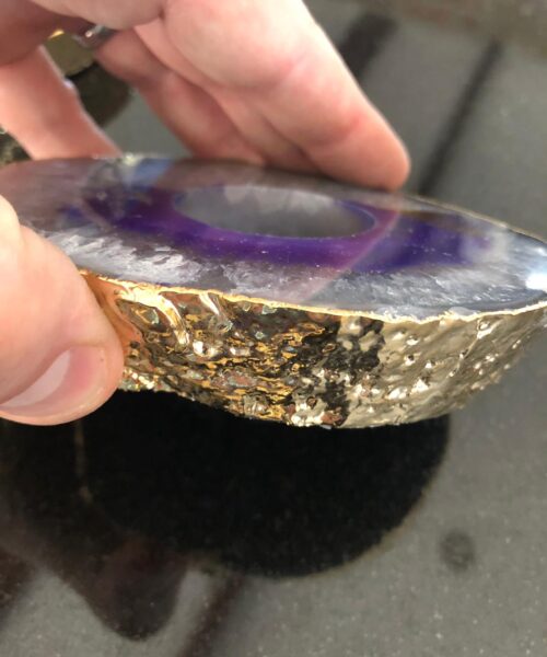 Large Purple Agate Slice Microcrystalline Quartz Gold Gilded 24ct Tealight Candle Holder - Image 22