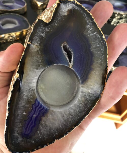 Large Purple Agate Slice Microcrystalline Quartz Gold Gilded 24ct Tealight Candle Holder - Image 23