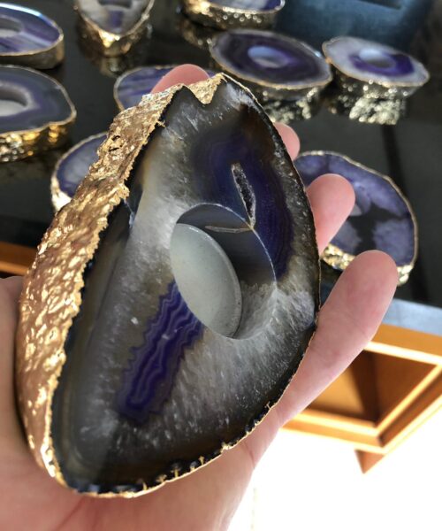 Large Purple Agate Slice Microcrystalline Quartz Gold Gilded 24ct Tealight Candle Holder - Image 24