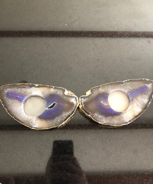 Large Purple Agate Slice Microcrystalline Quartz Gold Gilded 24ct Tealight Candle Holder - Image 25