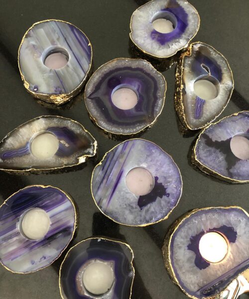 Large Purple Agate Slice Microcrystalline Quartz Gold Gilded 24ct Tealight Candle Holder - Image 5