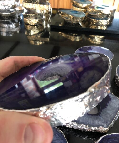 Large Purple Agate Slice Microcrystalline Quartz Silver Gilded Tealight Candle Holder - Image 15