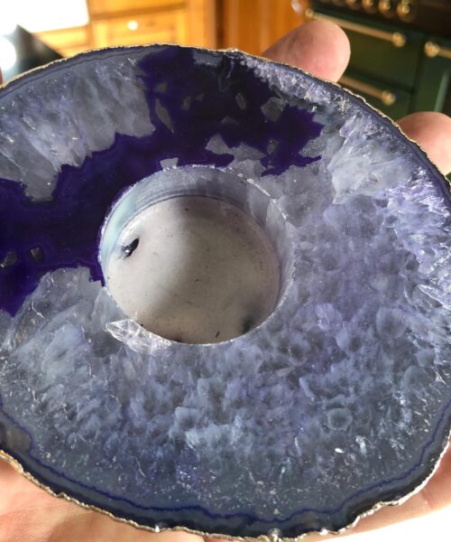 Large Purple Agate Slice Microcrystalline Quartz Silver Gilded Tealight Candle Holder - Image 16