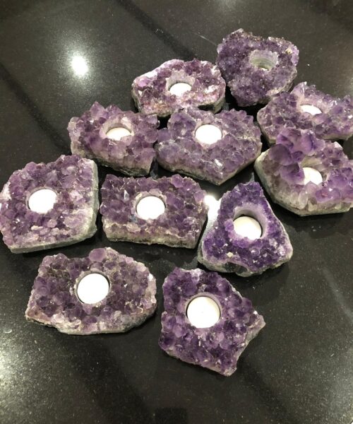 Very Large Premium A Grade Amethyst Cluster Druzy Candle / Tealight Holders