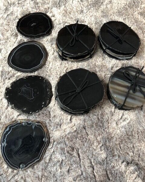 Black Agate Microcrystalline Quartz Premium Coasters (set of 4) Gift - Image 4