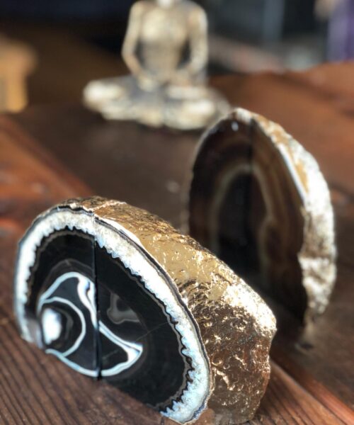 Alternative view of Black Agate 24ct Gold Edge Microcrystalline Quartz Premium Bookends Ornament Gift