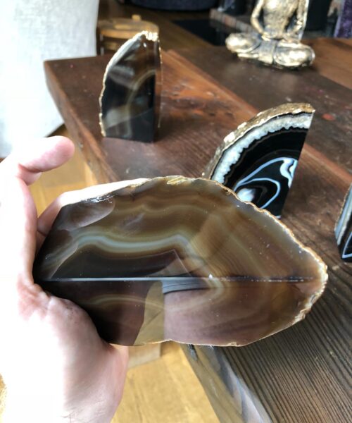 Black Agate 24ct Gold Edge Microcrystalline Quartz Premium Bookends Ornament Gift - Image 11