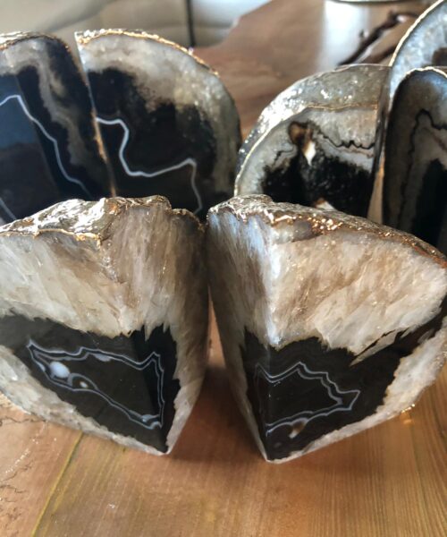 Black Agate 24ct Gold Edge Microcrystalline Quartz Premium Bookends Ornament Gift - Image 25