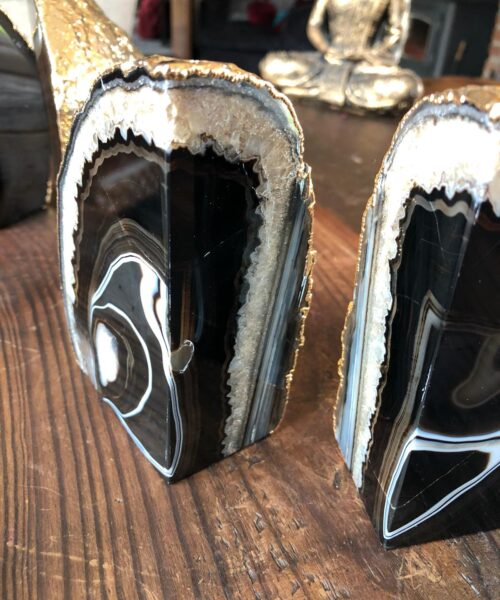 Black Agate 24ct Gold Edge Microcrystalline Quartz Premium Bookends Ornament Gift - Image 6