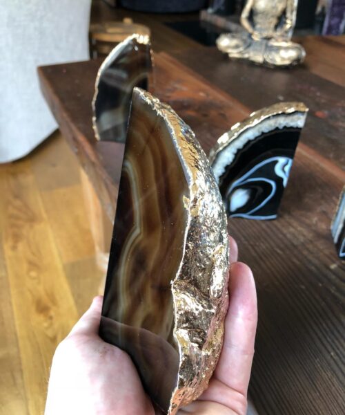 Black Agate 24ct Gold Edge Microcrystalline Quartz Premium Bookends Ornament Gift - Image 10
