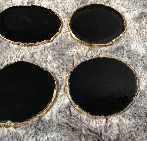 Alternative view of Black Agate 24ct Gold Edge, Gilded, Microcrystalline Quartz Premium Coasters (Set of 4) Gift