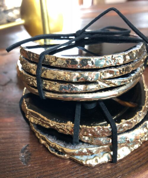 Black Agate 24ct Gold Edge, Gilded, Microcrystalline Quartz Premium Coasters (Set of 4) Gift - Image 10