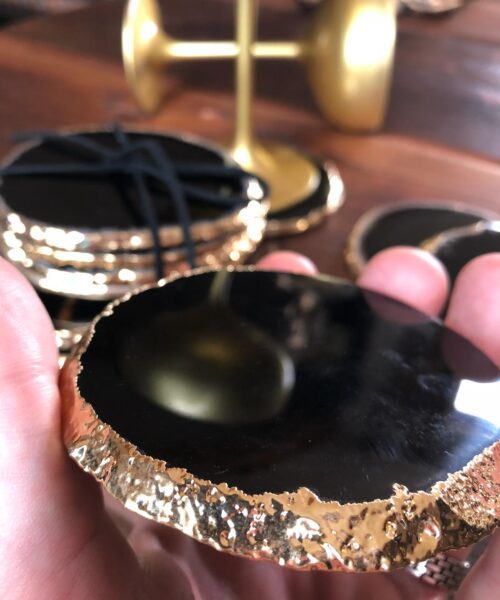 Black Agate 24ct Gold Edge, Gilded, Microcrystalline Quartz Premium Coasters (Set of 4) Gift - Image 14