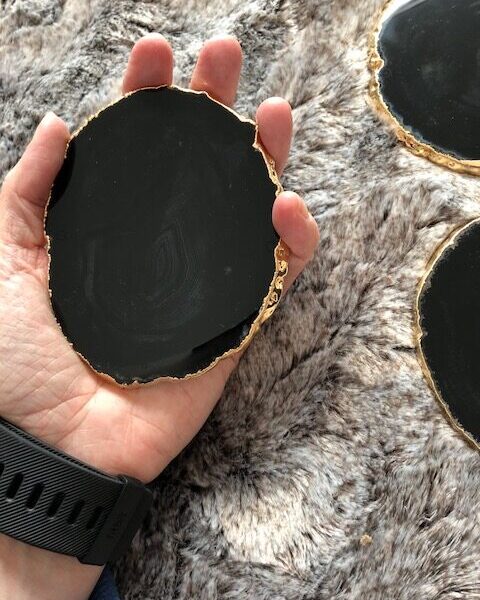 Black Agate 24ct Gold Edge, Gilded, Microcrystalline Quartz Premium Coasters (Set of 4) Gift - Image 4