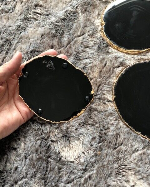 Black Agate 24ct Gold Edge, Gilded, Microcrystalline Quartz Premium Coasters (Set of 4) Gift - Image 5