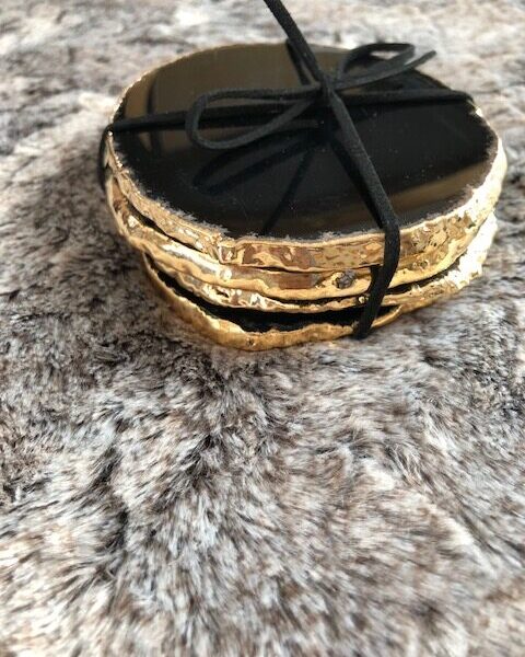 Black Agate 24ct Gold Edge, Gilded, Microcrystalline Quartz Premium Coasters (Set of 4) Gift - Image 7