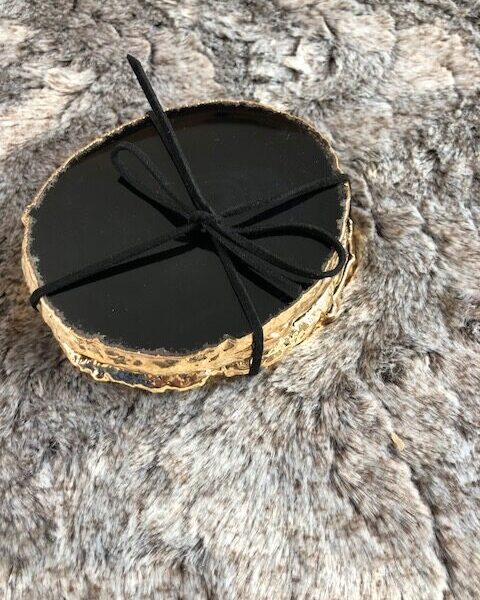 Black Agate 24ct Gold Edge, Gilded, Microcrystalline Quartz Premium Coasters (Set of 4) Gift - Image 8