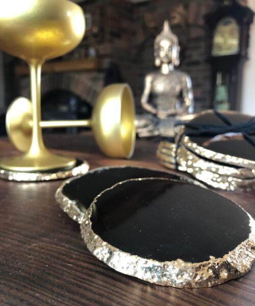 Black Agate 24ct Gold Edge, Gilded, Microcrystalline Quartz Premium Coasters (Set of 4) Gift - Image 11