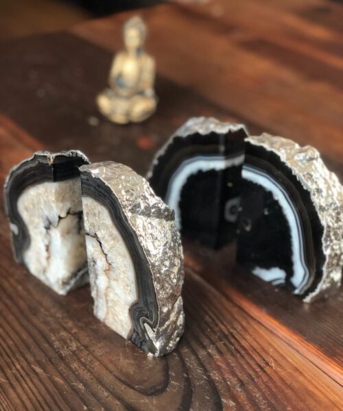Alternative view of Black Agate Silver Edge Microcrystalline Quartz Premium Bookends Ornament Gift