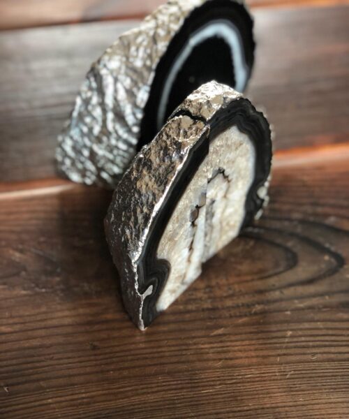 Black Agate Silver Edge Microcrystalline Quartz Premium Bookends Ornament Gift - Image 12