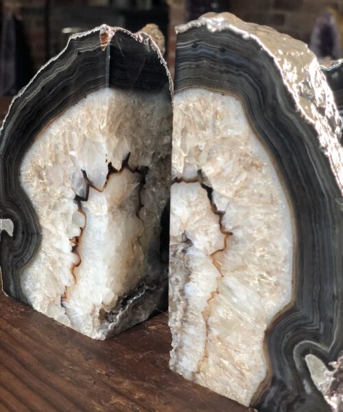 Black Agate Silver Edge Microcrystalline Quartz Premium Bookends Ornament Gift - Image 4