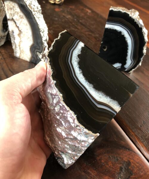Black Agate Silver Edge Microcrystalline Quartz Premium Bookends Ornament Gift - Image 10