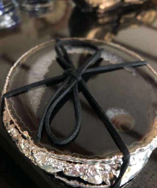 Black Agate Silver Edge, Gilded, Microcrystalline Quartz Premium Coasters (Set of 4) Gift