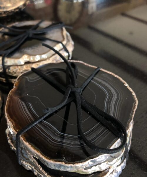 Black Agate Silver Edge, Gilded, Microcrystalline Quartz Premium Coasters (Set of 4) Gift - Image 3